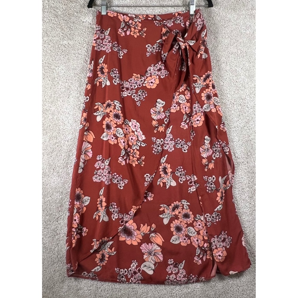 Free People Sunray Sarong Floral Faux Wrap Midi Skirt Rust Orange Womens 2 - Picture 3 of 11